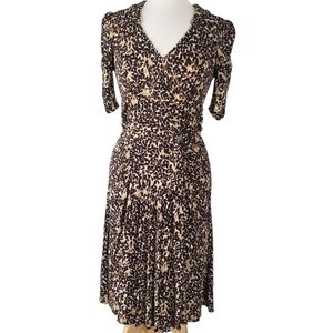 Nanette Lepore Abstract Belted Shirt Dress Pleated Front Ruched Sleeves 8